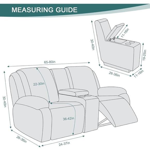 Stretch Recliner Loveseat Sofa Covers Console Pockets, 4-Pieces Reclining - Picture 2 of 6